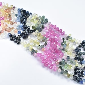 Multi Sapphire Faceted Drops Beads, 3X4-3X5mm Sapphire Briolette Beads, Natural Multi Sapphire Teardrop Bead, Sapphire Gemstone Beads Strand