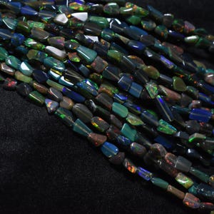 Black Ethiopian Opal Nugget Shape Beads, AAA Black Opal Smooth Beads, 3.5X5-5X7mm Opal Tumble, Multi Fire Opal, 16 Inch Ethiopian Opal Beads