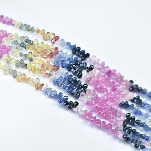 Multi Sapphire Faceted Drops Beads, 2X3-2X3.5mm Multi Sapphire Beads, Natural Multi Sapphire Teardrop Beads, Multi Sapphire Briolette Beads