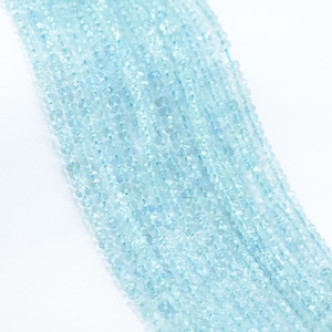 Aquamarine Faceted Rondelle Beads, AAA++ Quality Aquamarine Gemstone Beads, Natural Aquamarine Faceted Beads, 13 Inch Aquamarine Rondelle