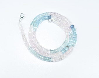 Multi Aquamarine Faceted Tyre Gemstone 18 Inch Beads Necklace, Top Quality Aquamarine Heishi Beaded Necklace, Natural Aquamarine Necklace