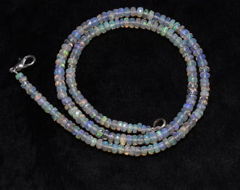 AAA Ethiopian Opal Faceted Rondelle Gemstone 16 Inch Beaded Necklace, Natural Ethiopian Opal Beads Necklace 3.5-4mm, Welo Opal Necklace