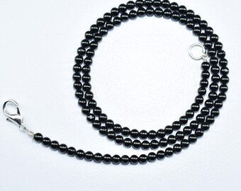 Natuurlijke zwarte spinel gladde ronde bal kralenketting 3,5 mm, zwarte spinel handgemaakte kralenketting, zwarte spinel edelsteenketting