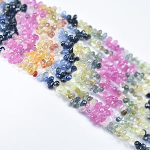 Multi Sapphire Faceted Drops Beads, Natural Sapphire Teardrop Beads, Sapphire Side Drilled, Multi Sapphire Briolette Beads, Handmade Beads