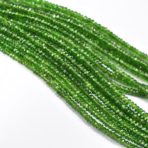 AAA++ Chrome Diopside Faceted Beads, Natural Chrome Diopside Beads, 3-4.25mm Chrome Diopside Rondelle Beads, Chrome Diopside Gemstone Beads