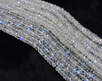 Rainbow Moonstone Faceted Rondelle Beads, AAA Moonstone Beads 3-5.5mm, Natural Rainbow Moonstone Rondelle Beads, Moonstone Handmade Beads