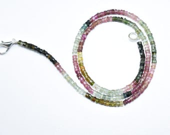 Natural Multi Tourmaline Faceted Tyre Gemstone Beads Necklace, Multi Tourmaline Heishi Beaded Necklace 3mm, Tourmaline 17 Inch Necklace