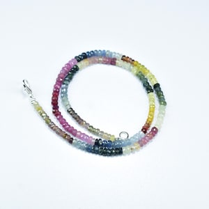 Multi Sapphire Faceted Rondelle Gemstone Beads Necklace 3.5-4mm, Natural Multi Sapphire Beaded Necklace, Multi Sapphire 16 Inch Necklace
