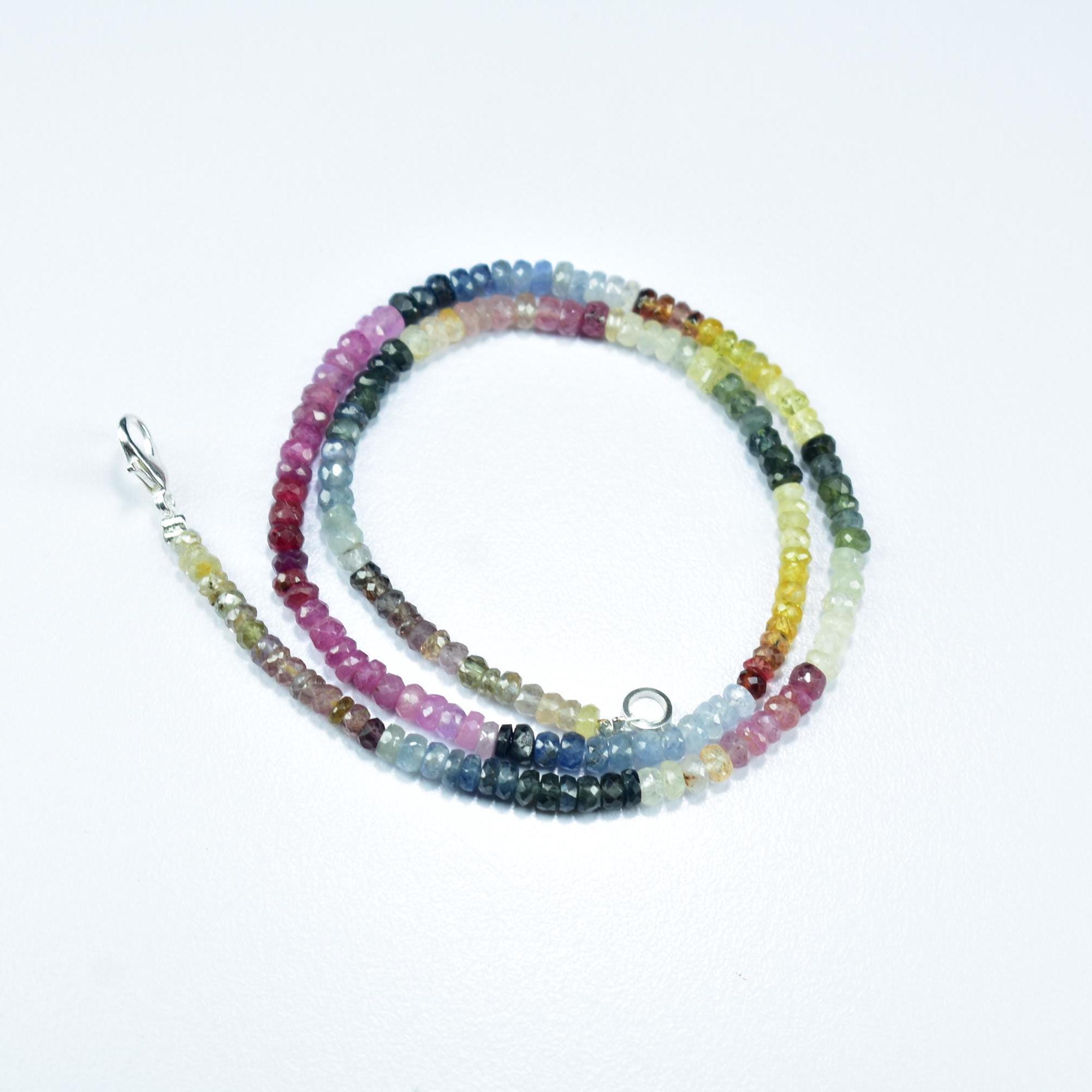Multi Sapphire Faceted Rondelle Gemstone Beads Necklace 3.5-4mm, Natural Multi Sapphire Beaded Necklace, Multi Sapphire 16 Inch Necklace
