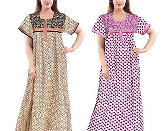 Women's Night Gowns 100% Cotton Nighty Floral Print Maxi Dress Indian Nightwear