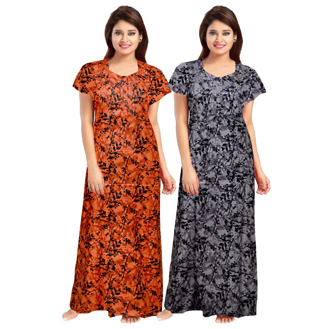 Women's Cotton Nightgown, Full Length Printed Maxi Nighty, Soft Fabric