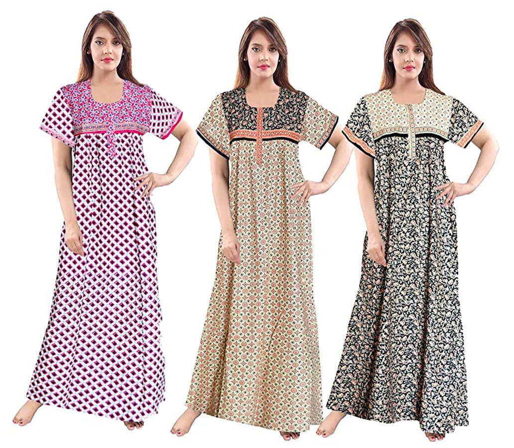 Satyam Cotton for Women Night Gown, Nighty Set Of 3 | Udaan - B2B Buying  for Retailers