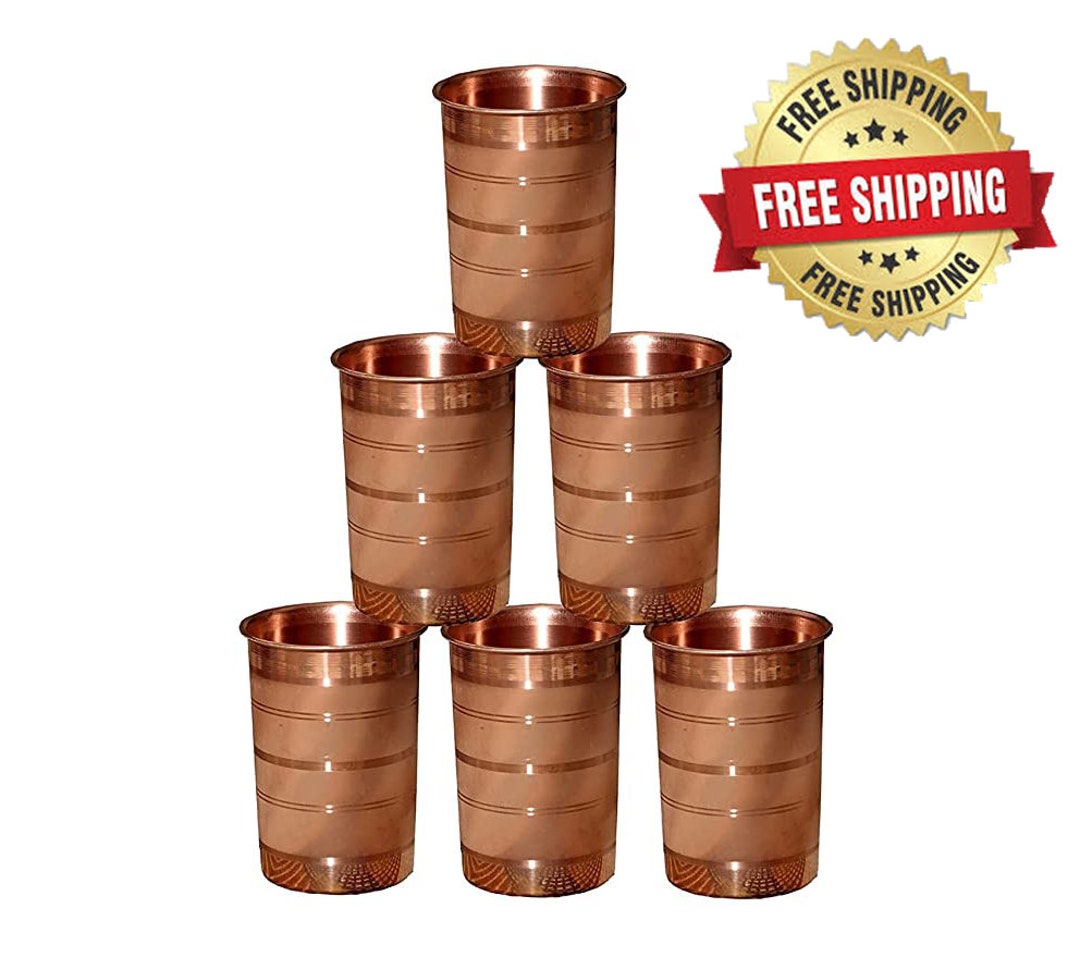 100 Pure Copper Water Glasses, Seamless Drinking Copper Glass Set With