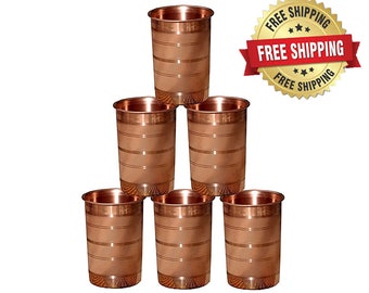 100% Pure Copper Water Glasses, Seamless Drinking Copper Glass Set with Ayurvedic Health Benefits