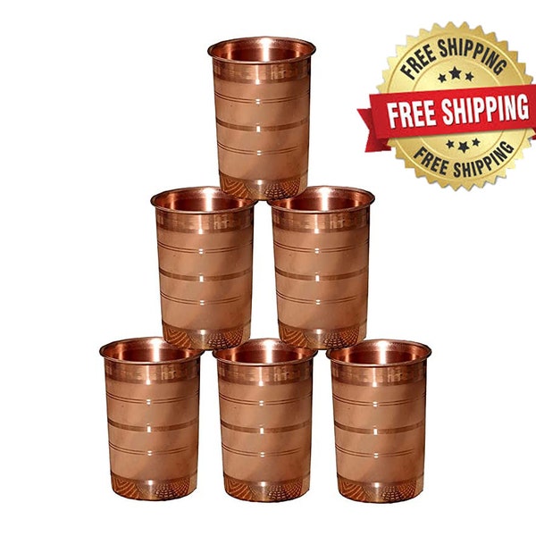 100% Pure Copper Water Glasses, Seamless Drinking Copper Glass Set with Ayurvedic Health Benefits