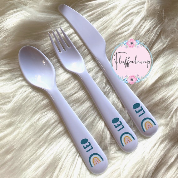 Personalised Rainbow Plastic Cutlery - Gift for Baby - Gift for Children -  Christening Baptism - 1st Birthday Gift - Rainbow gift - new baby