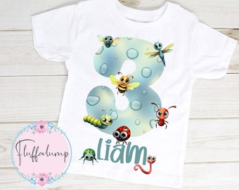 Personalised bug animal Themed Birthday T-shirt | Birthday Keepsake | Personalised Birthday Gift | Boy Girl Birthday Tee | Bug animals