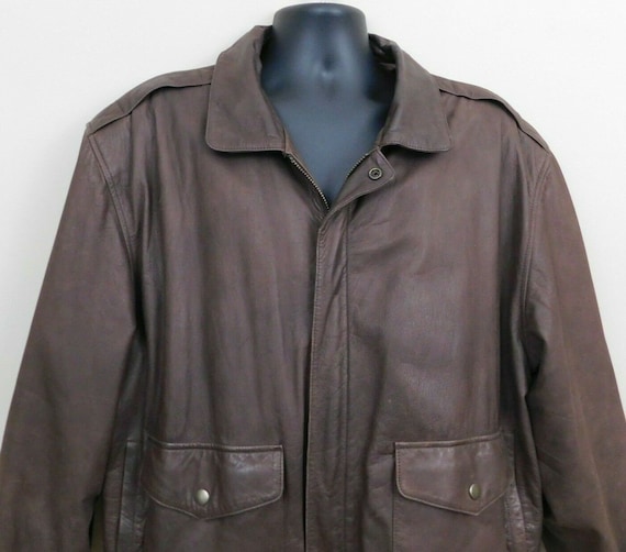 Vintage Brown Leather Flight Bomber Jacket Size 46
