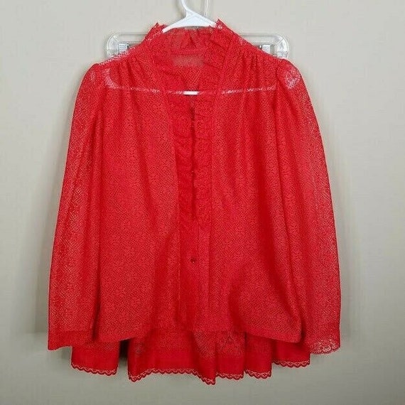 Vintage 70s Little House Creations Red Lace Blous… - image 1