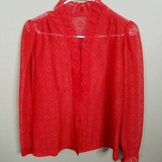 Vintage 70s Little House Creations Red Lace Blous… - image 4