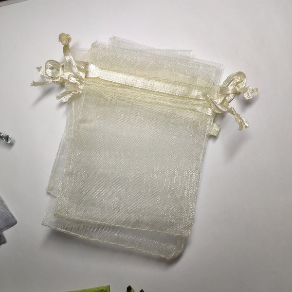 Beige Organza Bags - Small Organza Bags 9cm x 7cm - Jewellery Gift Bags - Wedding Favour Bags - Party Gift Bags - 10/20/30/40/50/100 pieces