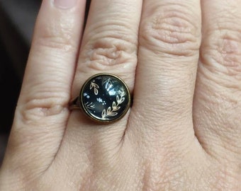 Bronze Cabochon Adjustable Ring - Golden Black Cabochon Ring