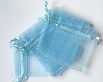 Light Blue Organza Bags - Small Blue Organza Bags 9cm x 7cm - Sky Blue Jewellery Gift Bags- Wedding Party Favour Bags- 10/20/30/40/50/100 pc