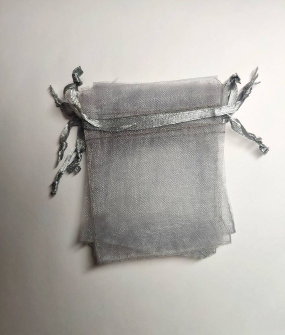 10 Silver Organza Bags 9cmx7cm Small Grey Organza Jewellery Gift Bags