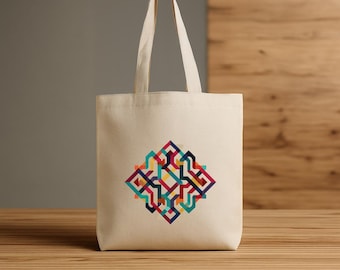 Sacola Tote Geométrica Abstrata | Sacola Tote Moderna e Colorida em Lona | Sacola de Compras Reutilizável | Sacola Tote de Arte Minimalista
