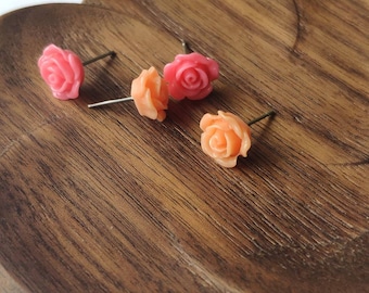 Candy Colour Dainty Rose Stud Earrings -Flower Resin Earrings -Handmade Earrings -Stainless Steel Back