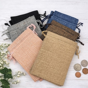 Burlap Bags with Drawstring for Christmas, Wedding, Birthday, Party, Hessian Jute Bags  Multicolour, 10x14cm