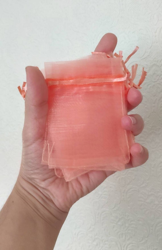 Coral Organza Bags - Dark Peach Small Organza Bags 9cm x 7cm - Jewellery Gift Bags - Wedding Favour Bags - Party Gift Bags