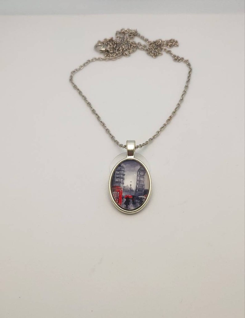 Oval London Necklace Rainy London Cabochon Necklace 18x25 mm Cabochon London Pendant