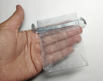 10 Silver  Organza Bags 9cmx7cm - Small Grey Organza Jewellery Gift Bags