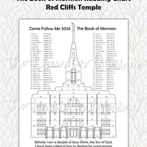 Come Follow Me Reading Tracker - Coloring Chart - Red Cliffs Temple - 2024 Book of Mormon