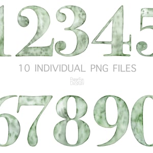 Aquarell Numbers Clipart, handgemalte Zahlen Clip Art. Grüne Minze Symbole digital einzeln PNG Dateien Sofort download, hohe Auflösung