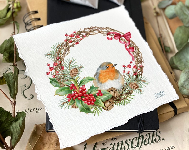 Watercolor Christmas Collection Clipart. Winter Robin Birds, Holly ...