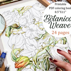 Livro de colorir digital para adultos em PDF, arranjos florais, página para colorir botânica para impressão, trama botânica, livro para colorir de Páscoa de 8,5&#39;&#39;x11&#39;&#39;