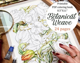 Libro da colorare digitale per adulti PDF, Composizioni floreali, Pagina da colorare stampabile botanica, Tessuto botanico, Libro da colorare di Pasqua 8,5''x11''