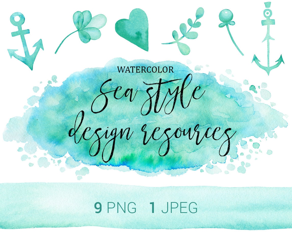 Turquoise watercolor design resources. Watercolor hand painted Etsy