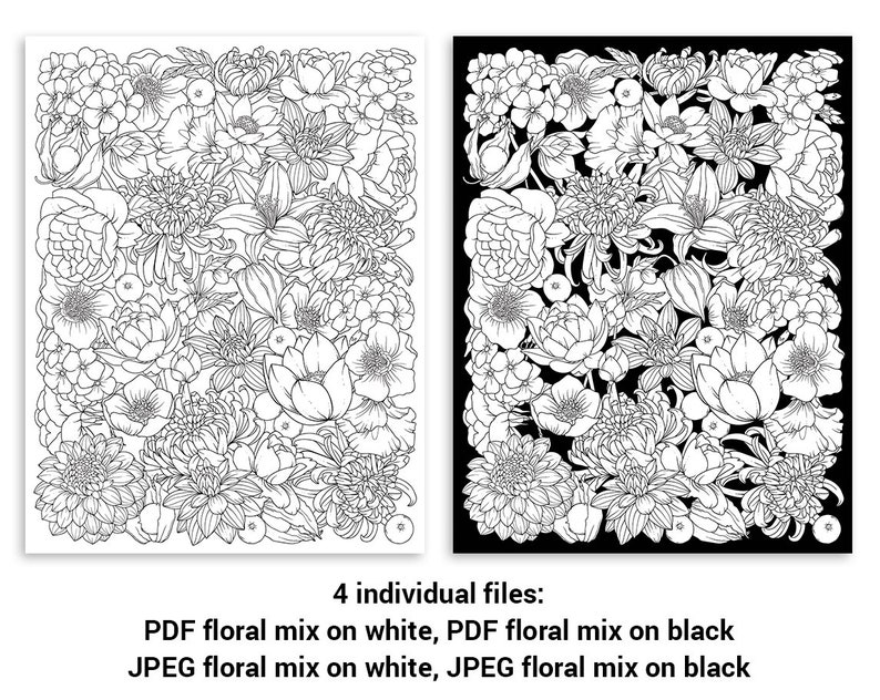 Download PDF JPEG Printable adult coloring page. Botanical printable | Etsy