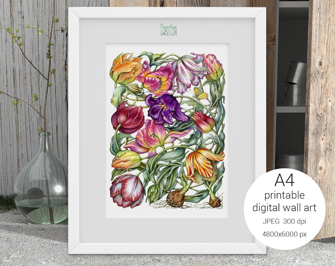 Printable Tulips. Botanical Print Poster. Printable Botanical | Etsy