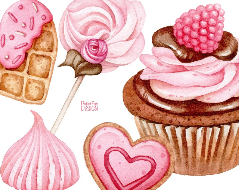 Valentine's Day Watercolor Clipart. Pink Sweets Cookies. Cute Love ...