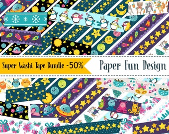 Washi Tape Clip Art Bundle Sale. Digital Border, Seamless Border, Christmas, Outer Space, Woodland Clipart.