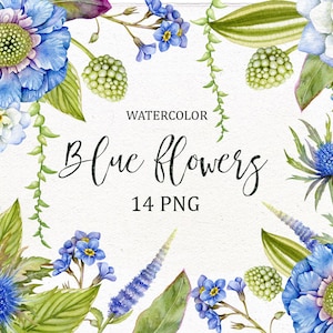 Aquarell individuell PNG. Blaue Blumen, Clip Art, Blumen Clipart, Digital Floral Clipart.