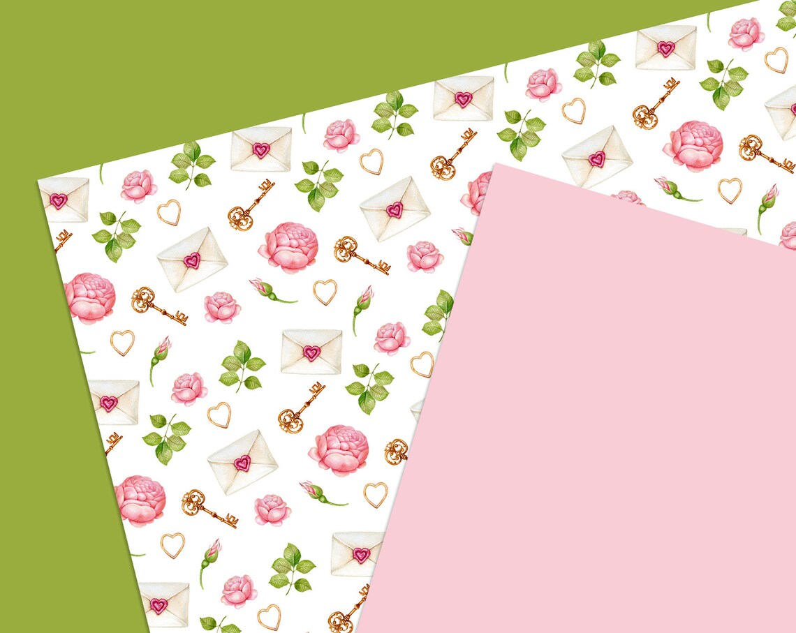 Romantic Watercolor Digital Paper Pack Wedding Decor JPEG. Seamless ...