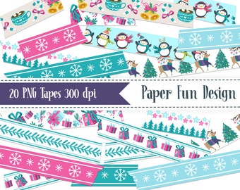 Decorative Christmas Washi Tapes Set Digital Clip Art For Planner Stickers, Scrapbooking, Journal, Art Pieces.