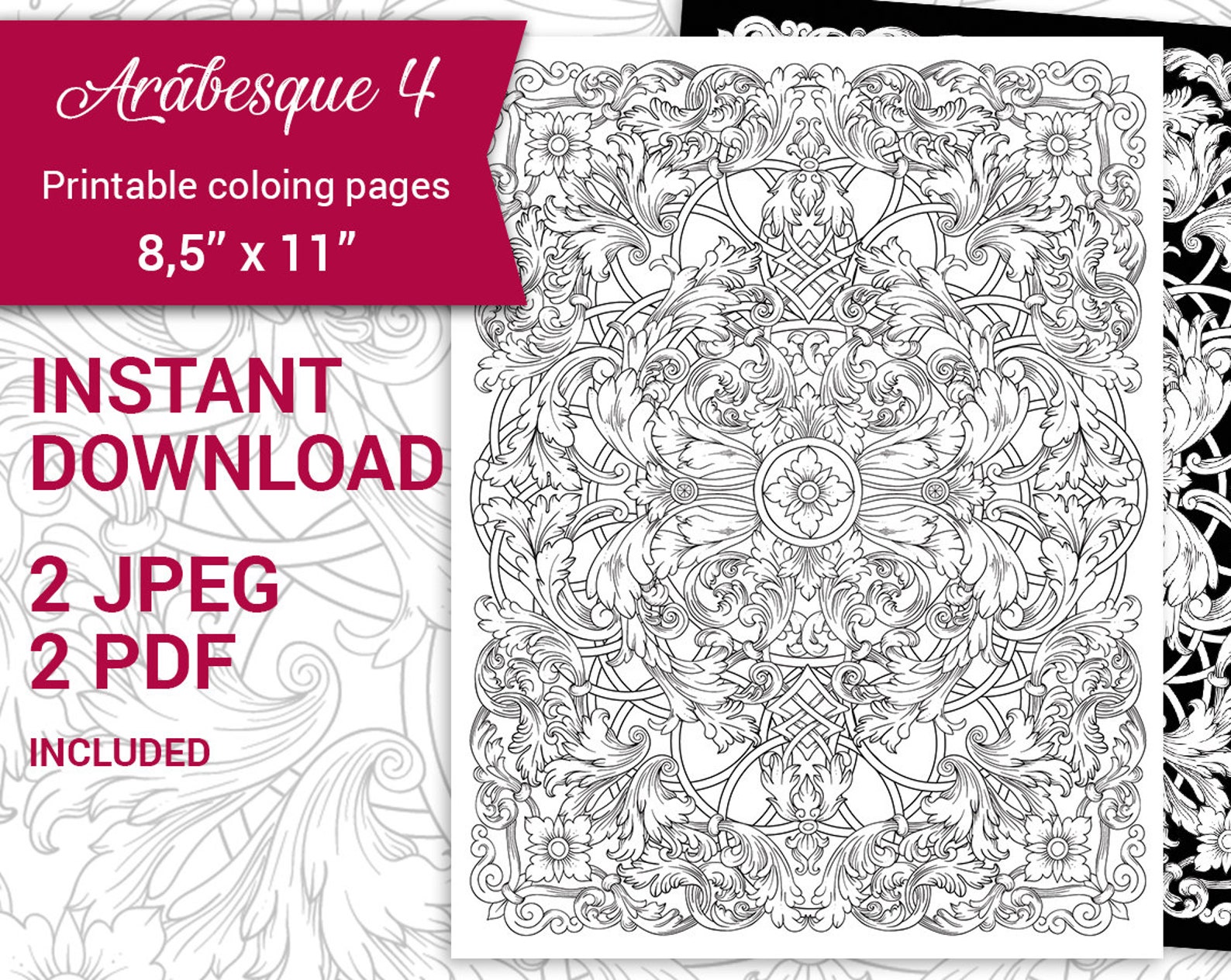 PDF, JPEG Digital Adult Coloring Pages, Printable Coloring Page 8.5''x ...