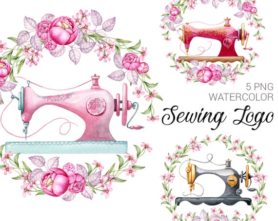 Pink Sewing Watercolor 74 Cliparts Collection