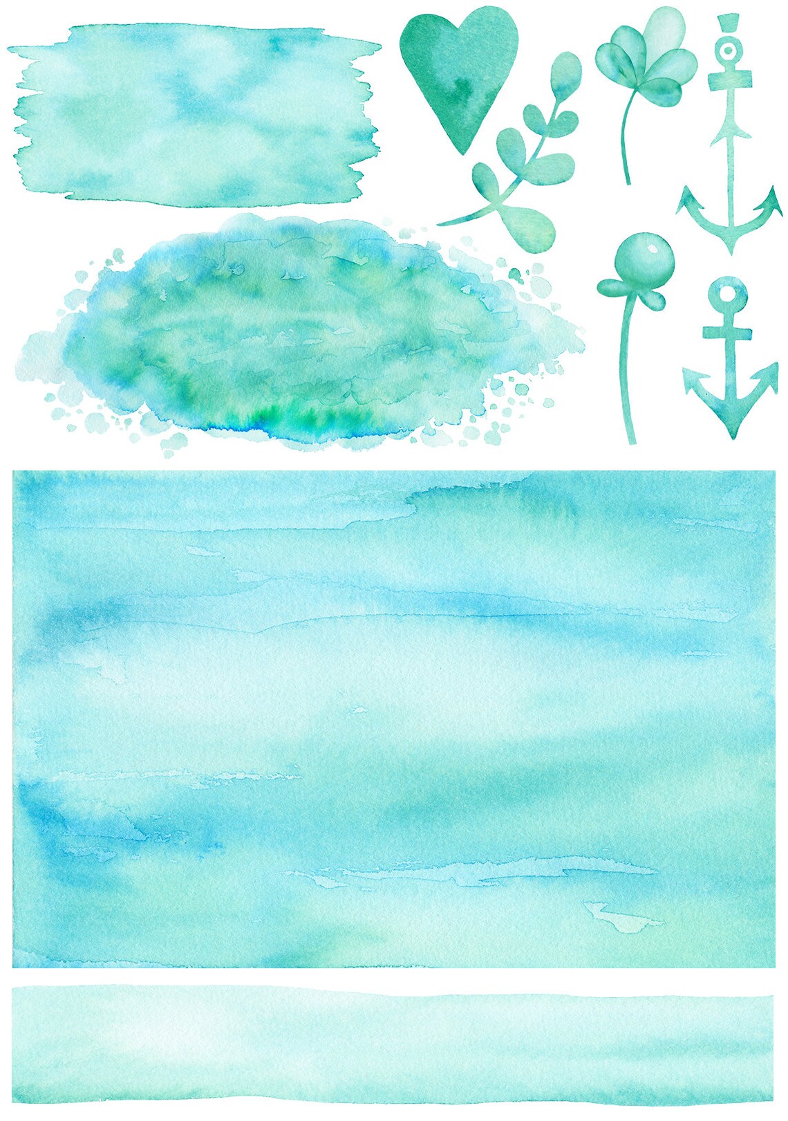 Turquoise Watercolor Design Resources. Watercolor Hand Painted Etsy